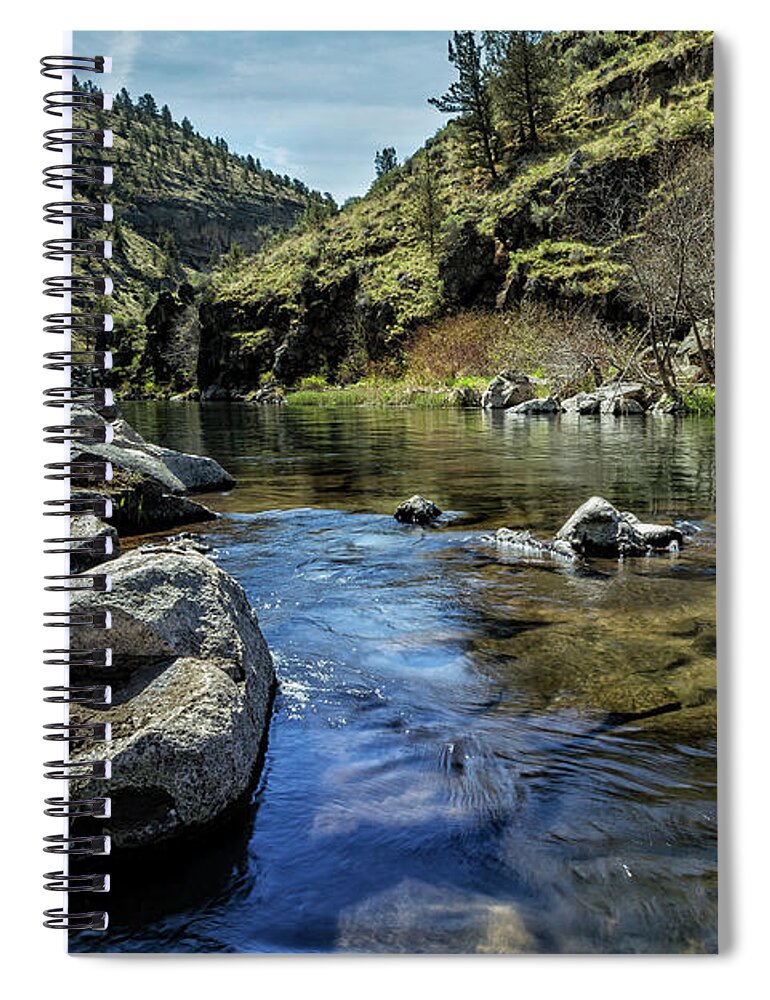 Steelhead Falls Spiral Notebook featuring the photograph Deschutes River below Steelhead Falls by Belinda Greb