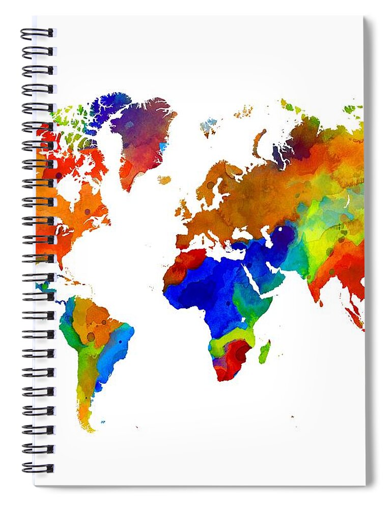 Map Spiral Notebook featuring the painting Design 33 Colorful Worldmap by Lucie Dumas