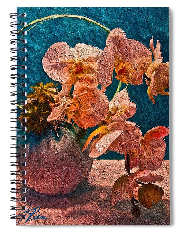 Blue Spiral Notebook featuring the painting Designer Floral Arrangement by Joan Reese