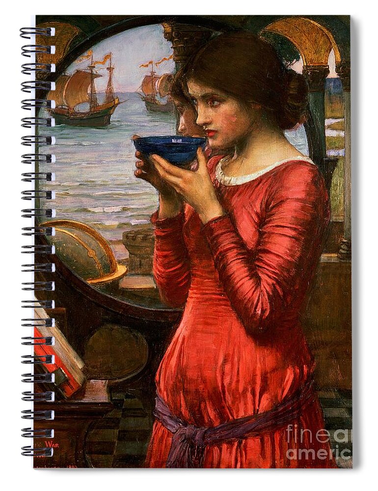 Boat; Globe; Poison; Blue Glass; Pre-raphaelite; Allegorical; Red Dress Spiral Notebook featuring the painting Destiny by John William Waterhouse