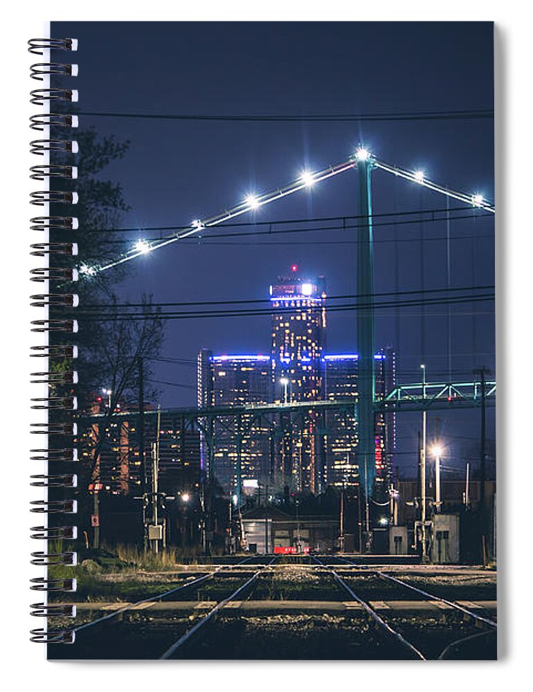 Detroit Spiral Notebook featuring the photograph Detroit from the rails at night by Jay Smith
