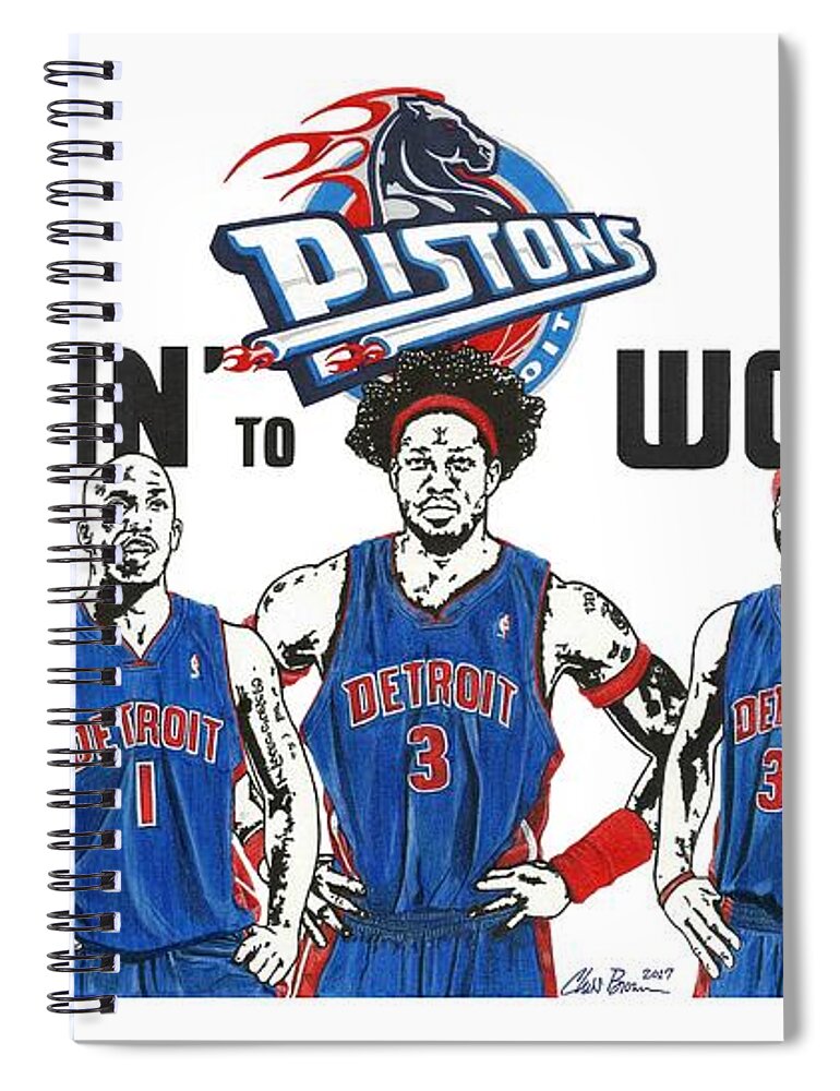 Detroit Pistons Spiral Notebook featuring the drawing Detroit Goin' to Work Pistons by Chris Brown