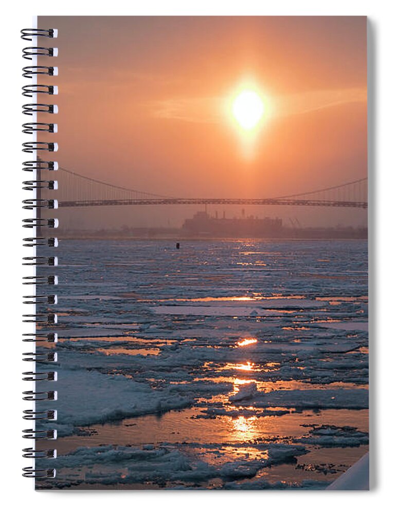 Ice Spiral Notebook featuring the photograph Detroit River Sunset by Jim West