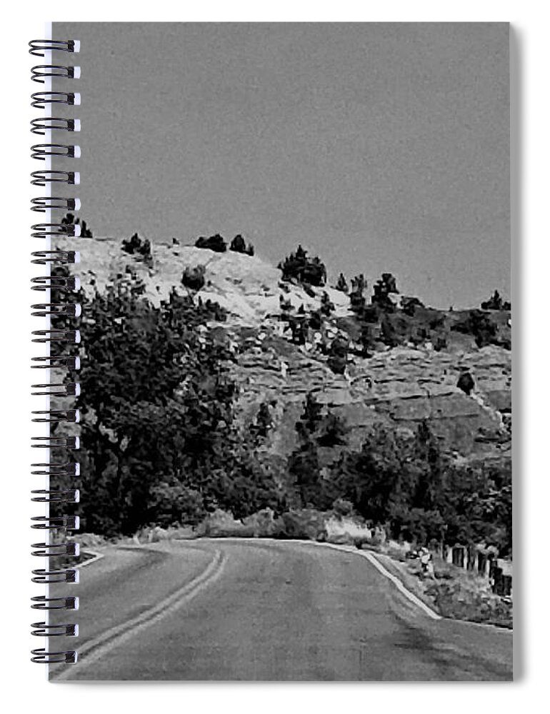 Beautiful Spiral Notebook featuring the photograph Devil's Tower Red Rock Road B W by Rob Hans