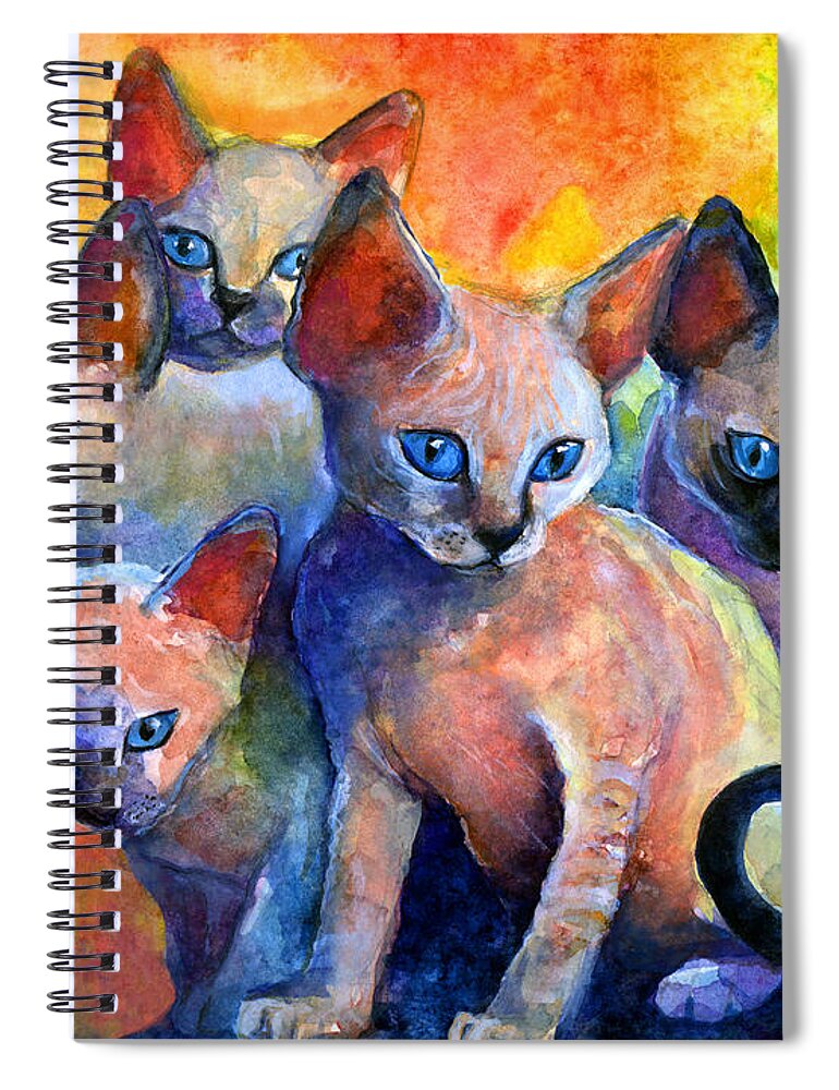 Kittens Spiral Notebook featuring the painting Devon Rex kitten cats by Svetlana Novikova