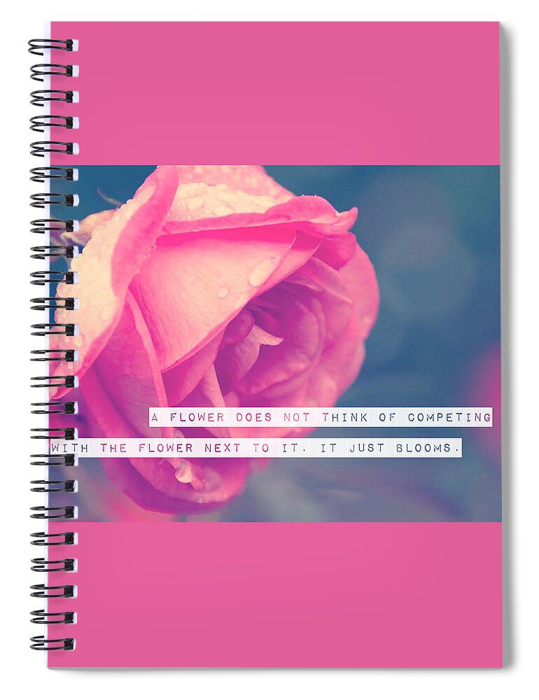 #rose Spiral Notebook featuring the photograph Dewey Rose Quote by Rebekah Zivicki