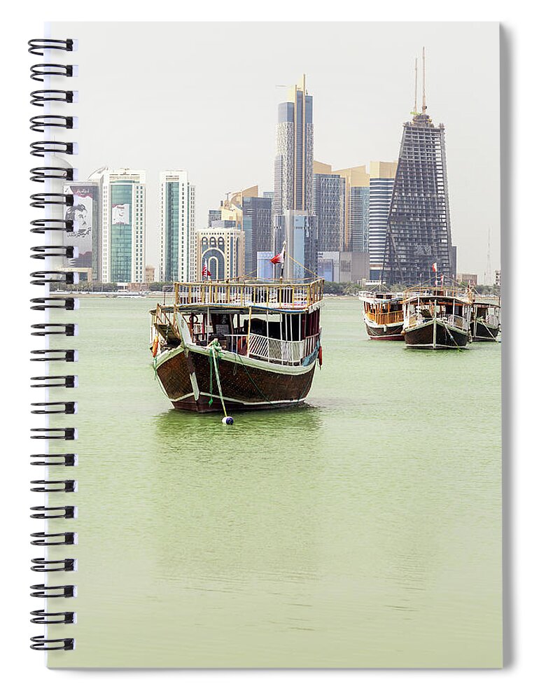 Doha Spiral Notebook featuring the photograph Dhows towers and the Emir vertical by Paul Cowan