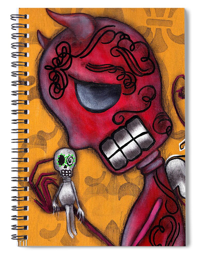 Day Of The Dead Spiral Notebook featuring the painting Diablito by Abril Andrade
