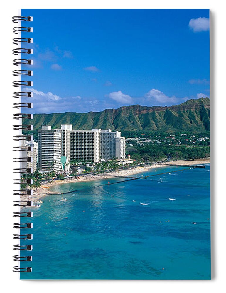 Aerial Spiral Notebook featuring the photograph Diamond Head And Waikiki by William Waterfall - Printscapes