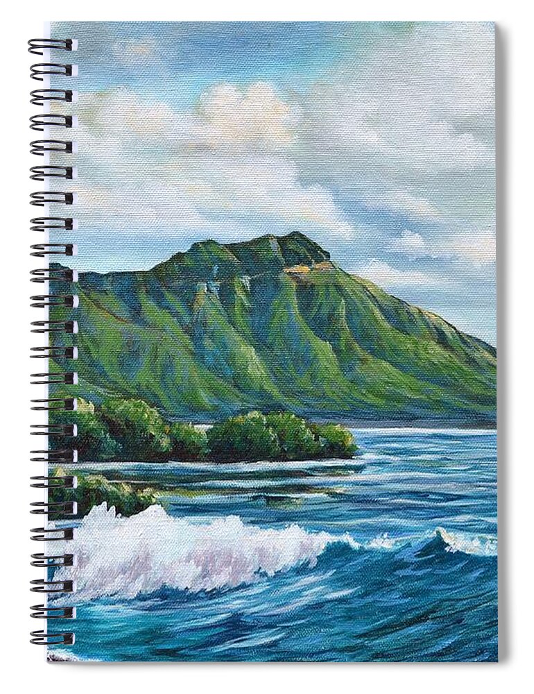 Surf Spiral Notebook featuring the painting Diamond Head by Larry Geyrozaga