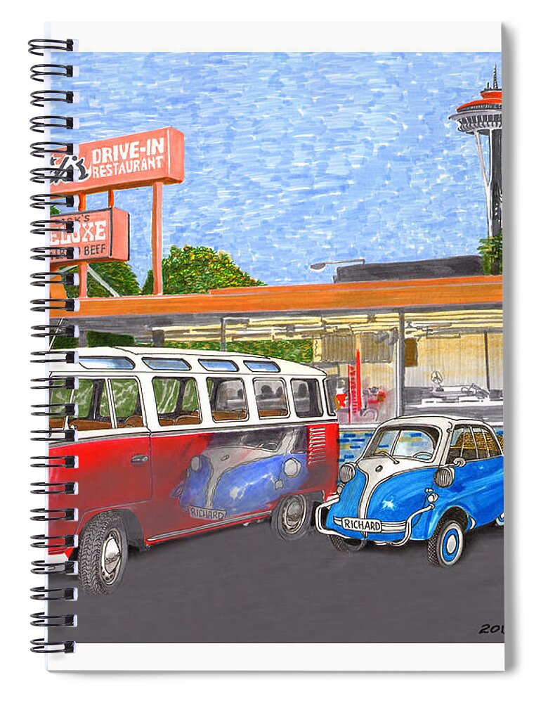 Framed Prints Of Dick's Drive-in Best Hamburgers In Seattle Spiral Notebook featuring the painting Dicks Drive In Seattle by Jack Pumphrey