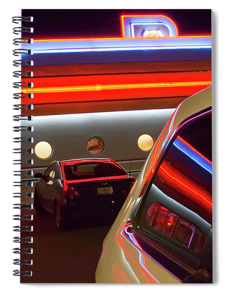 Night Spiral Notebook featuring the photograph Diner 66 by Micah Offman