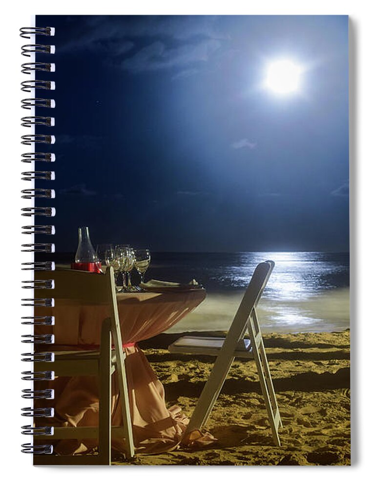 Punta Cana Spiral Notebook featuring the photograph Dinner for Two in the Moonlight by Nicole Lloyd