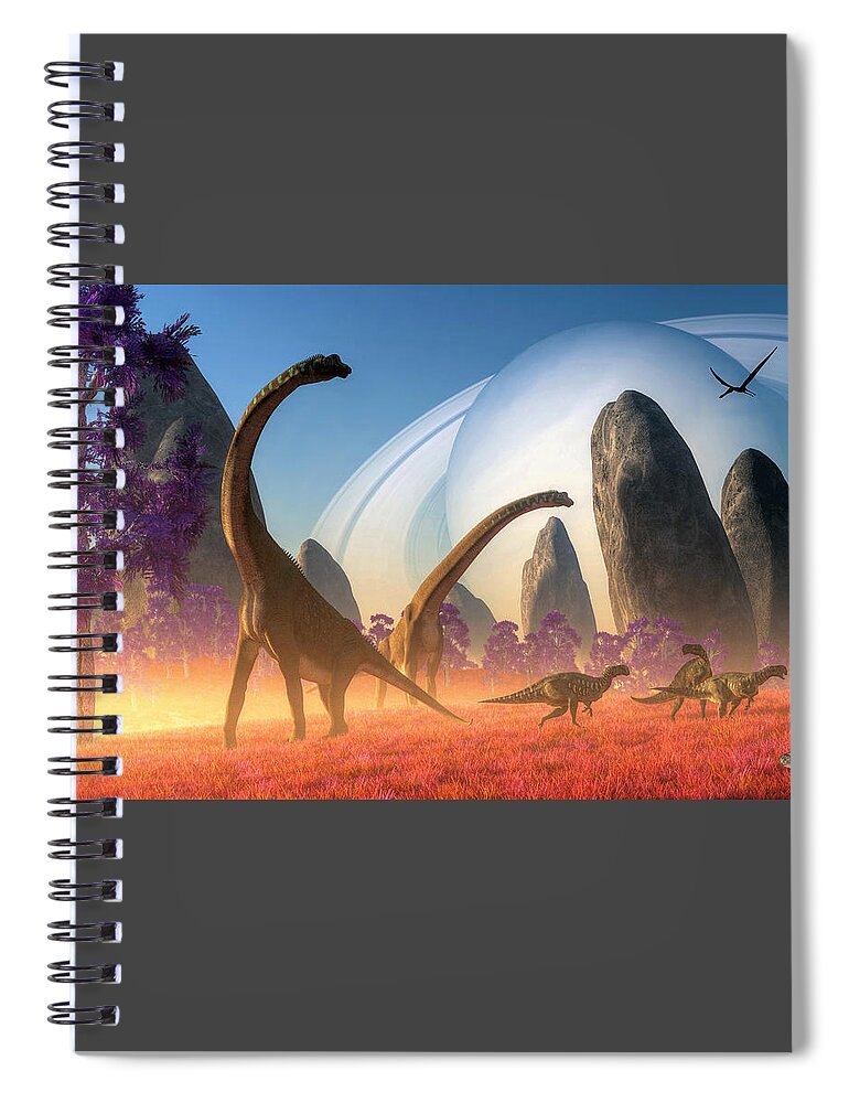 Dinosaur Moon Spiral Notebook featuring the digital art Dinosaur Moon by Daniel Eskridge