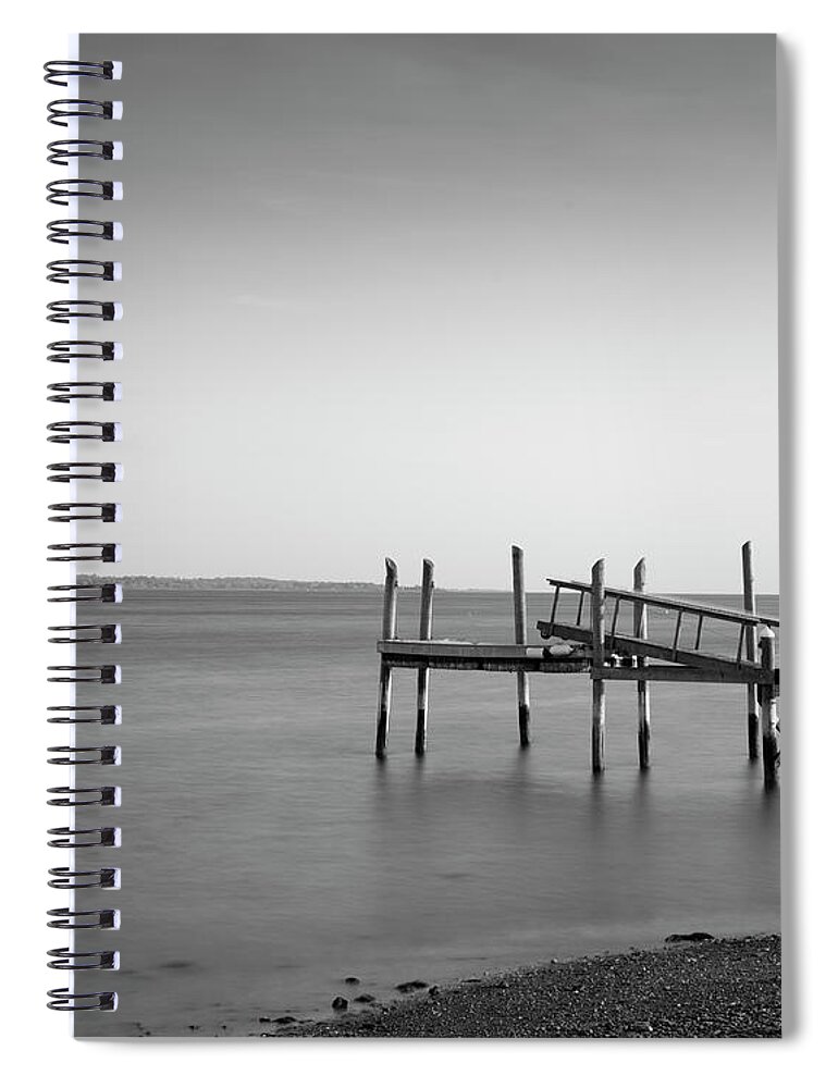 Dock Spiral Notebook featuring the photograph Dock Portsmouth RI I BW by David Gordon