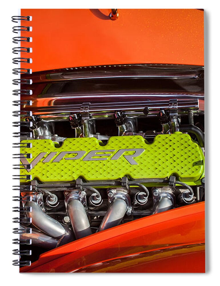 Dodge Viper Engine Emblem Spiral Notebook featuring the photograph Dodge Viper Engine Emblem -0096c by Jill Reger
