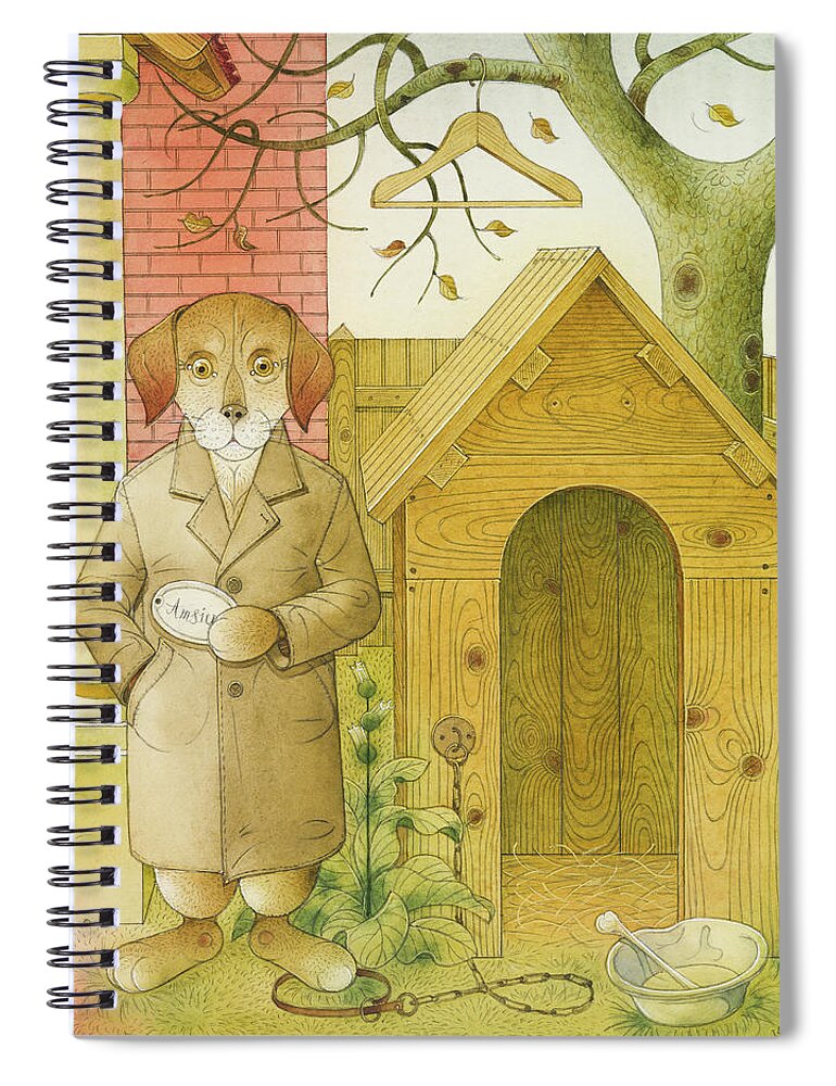 Dog Life Book Illustration Children Tree House Animals Lifestyle Spiral Notebook featuring the painting Dogs Life02 by Kestutis Kasparavicius