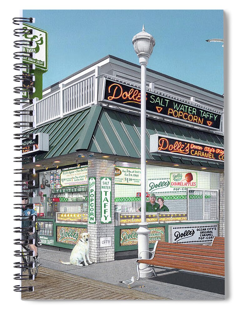 Dolle's Popcorn Spiral Notebook featuring the drawing Dolle's Popcorn by Albert Puskaric