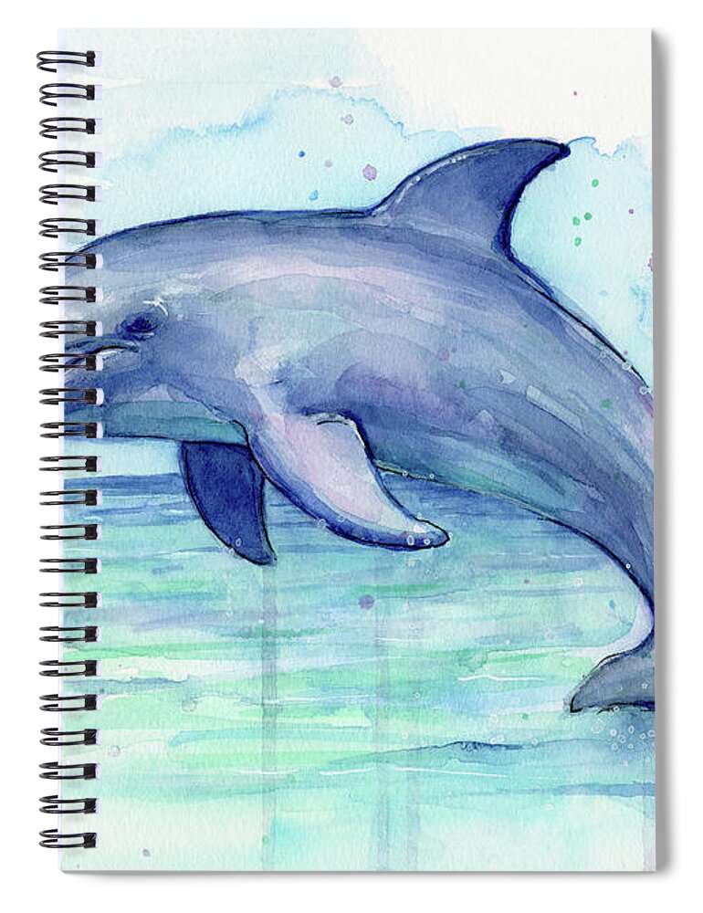 Dolphin Spiral Notebook featuring the painting Dolphin Watercolor by Olga Shvartsur