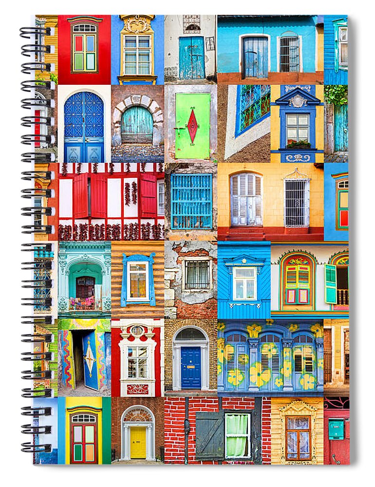 Doors Spiral Notebook featuring the photograph Doors and windows of the world by Delphimages Photo Creations