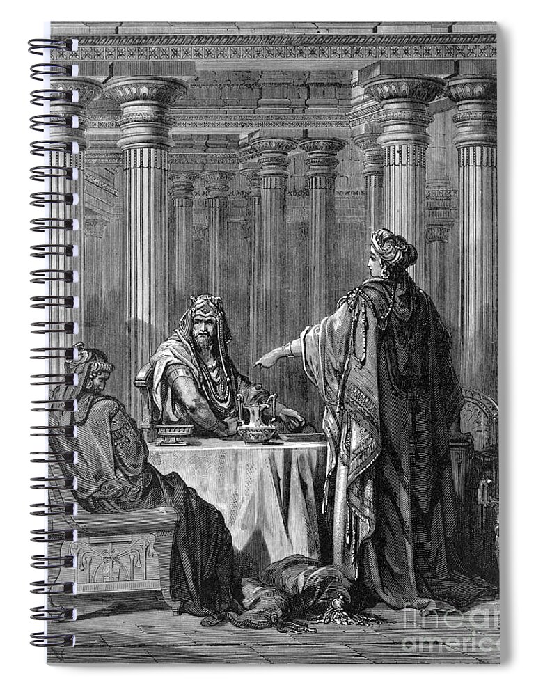 1880 Spiral Notebook featuring the drawing Queen Esther #2 by Gustave Dore