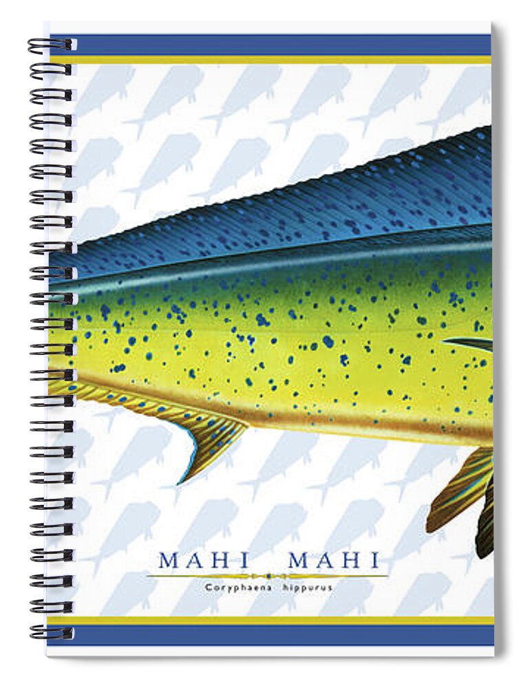 Jon Q Wright Dorado Mahi Mahi Ocean Saltwater Gamefish Fishing Dolphin Fish Print Fish Poster Spiral Notebook featuring the painting Dorado Side ID by Jon Q Wright