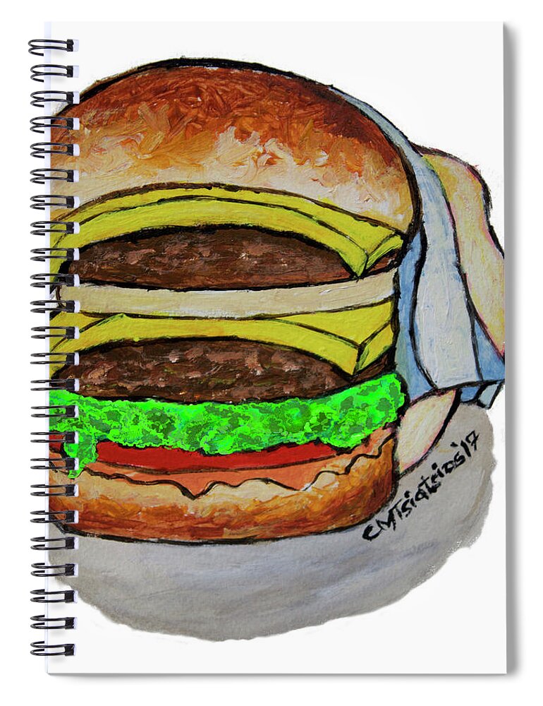Double Cheeseburger Spiral Notebook featuring the painting Double Cheeseburger by Carol Tsiatsios