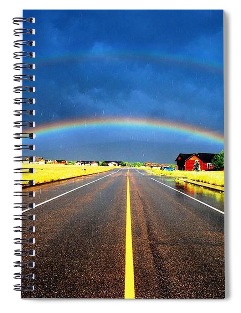 Rainbow Spiral Notebook featuring the photograph Double Rainbow over a Road by Matt Quest