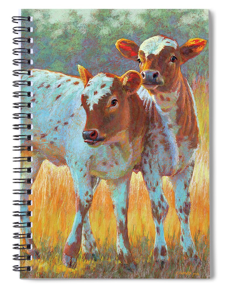 Longhorns Spiral Notebook featuring the pastel Double Trouble by Rita Kirkman