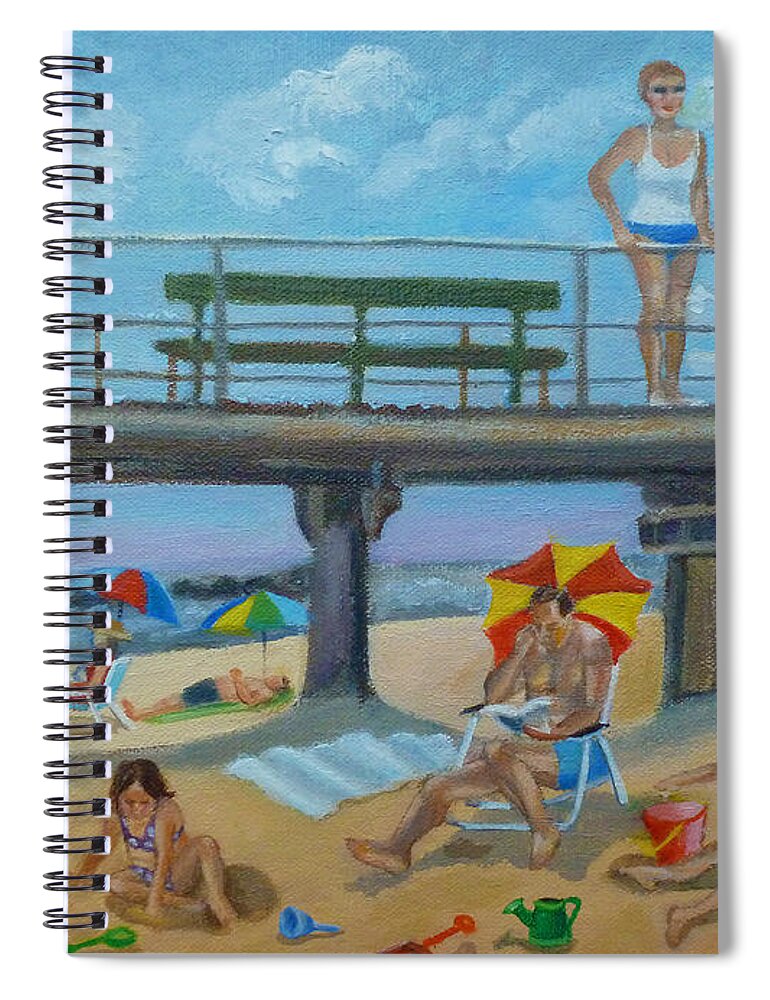 Beach Spiral Notebook featuring the painting Down By The Seashore in Ocean Grove, N.J. by Madeline Lovallo