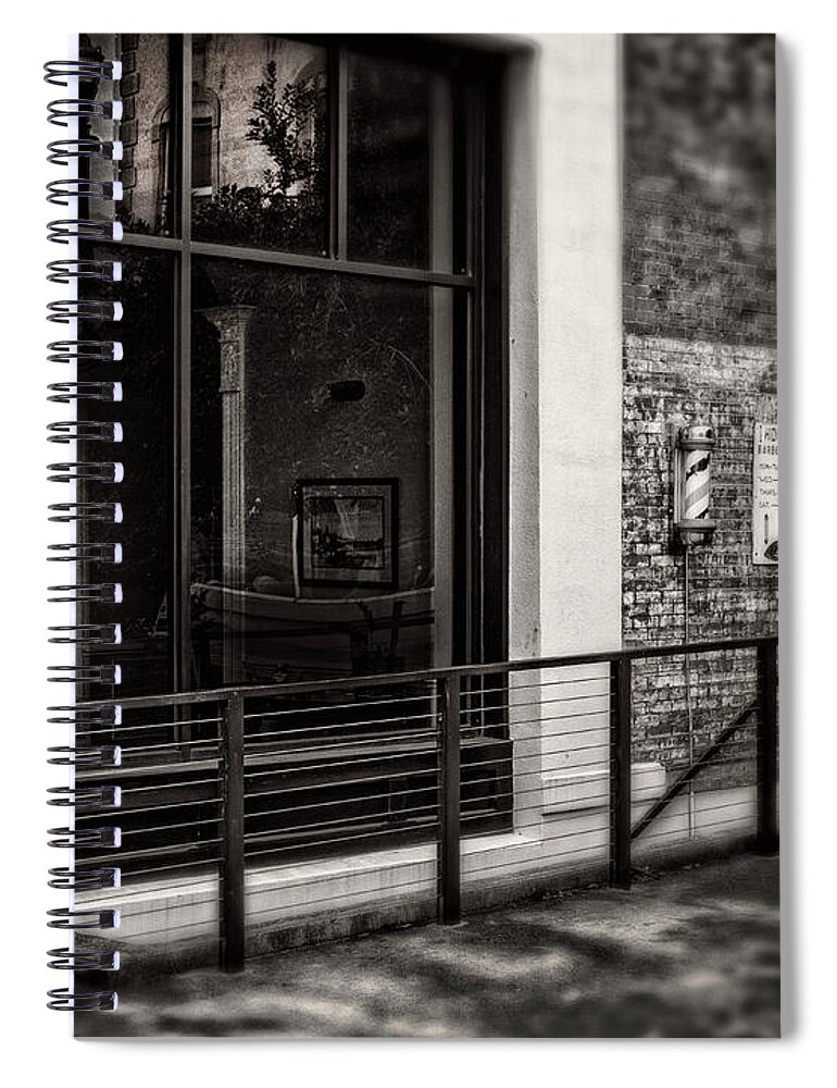 Barber Shop Spiral Notebook featuring the photograph Down To The Barber Shop In Black and White by Greg and Chrystal Mimbs