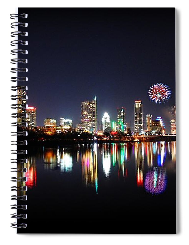 Downtown Austin Texas Night Skyline Fireworks Spiral Notebook For Sale By Bruce Lemons