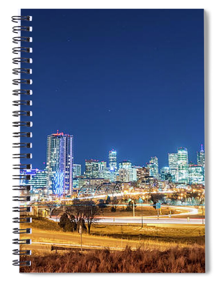Denver Spiral Notebook featuring the photograph Downtown Denver Under the stars by Greg Wyatt