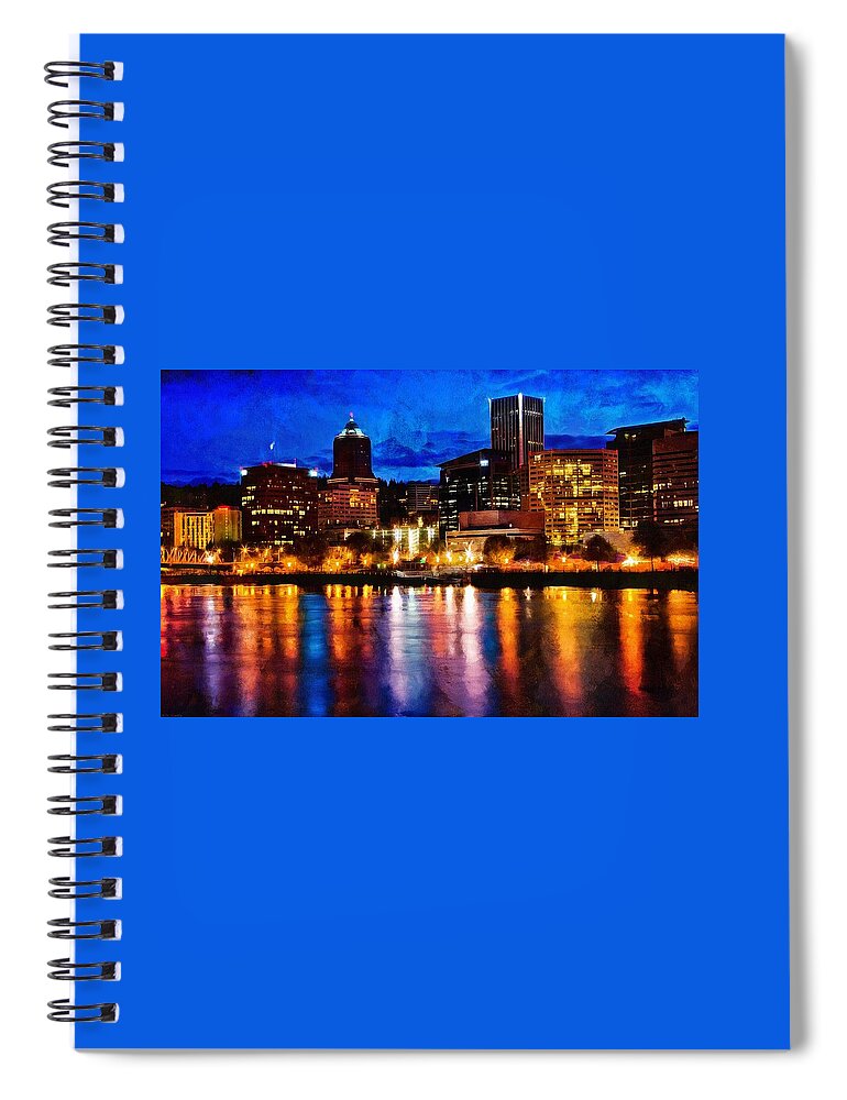 Hdr Spiral Notebook featuring the photograph Downtown Portland Skyline At Night by Thom Zehrfeld