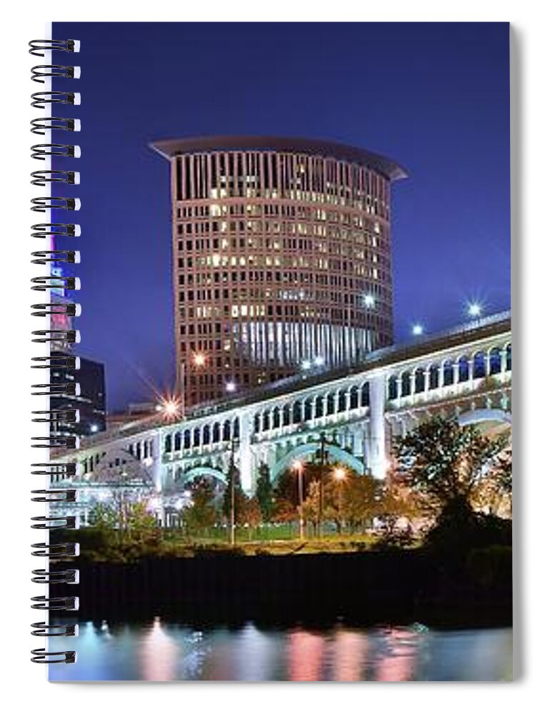 Downtown Spiral Notebook featuring the photograph Downtown River Lights by Frozen in Time Fine Art Photography