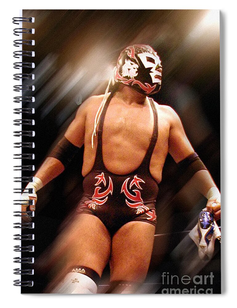 Lucha Libre Spiral Notebook featuring the photograph Dr. Wagner With The Mask of Atlantis - lucha libre blur by Dorothy Lee
