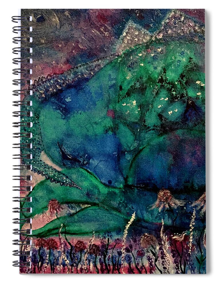 Dragon Spiral Notebook featuring the painting Dragon Guardian by Julie Engelhardt