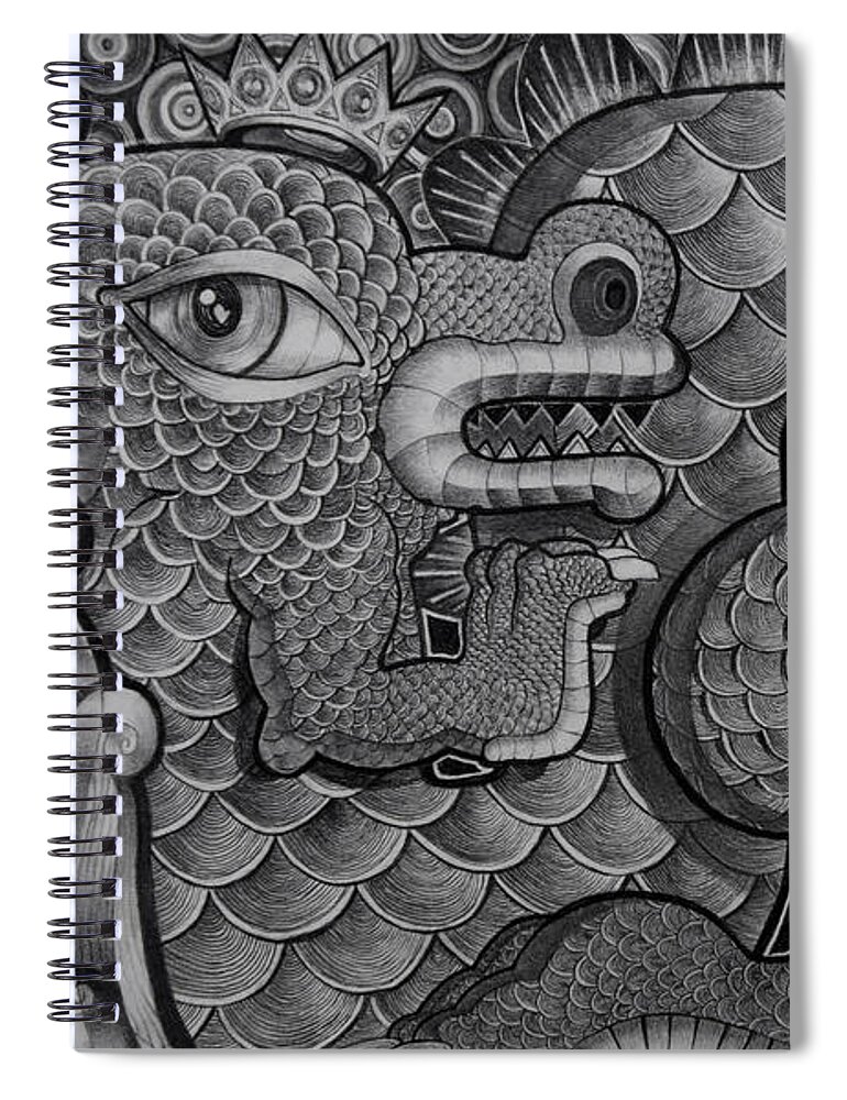 Art Spiral Notebook featuring the drawing Dragon King by Myron Belfast