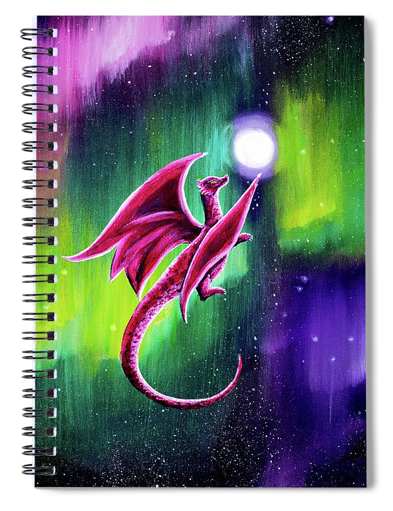 Zenbreeze Spiral Notebook featuring the painting Dragon Soaring through the Northern Lights by Laura Iverson