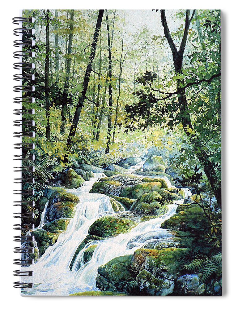 Forest Landscape Painting Spiral Notebook featuring the painting Dragonfly Creek by Hanne Lore Koehler