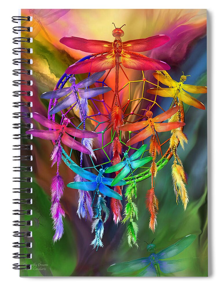 Carol Cavalaris Spiral Notebook featuring the mixed media Dragonfly Dreams by Carol Cavalaris