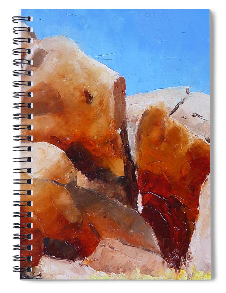 Landscape Spiral Notebook featuring the painting Dragoon Boulders by Susan Woodward