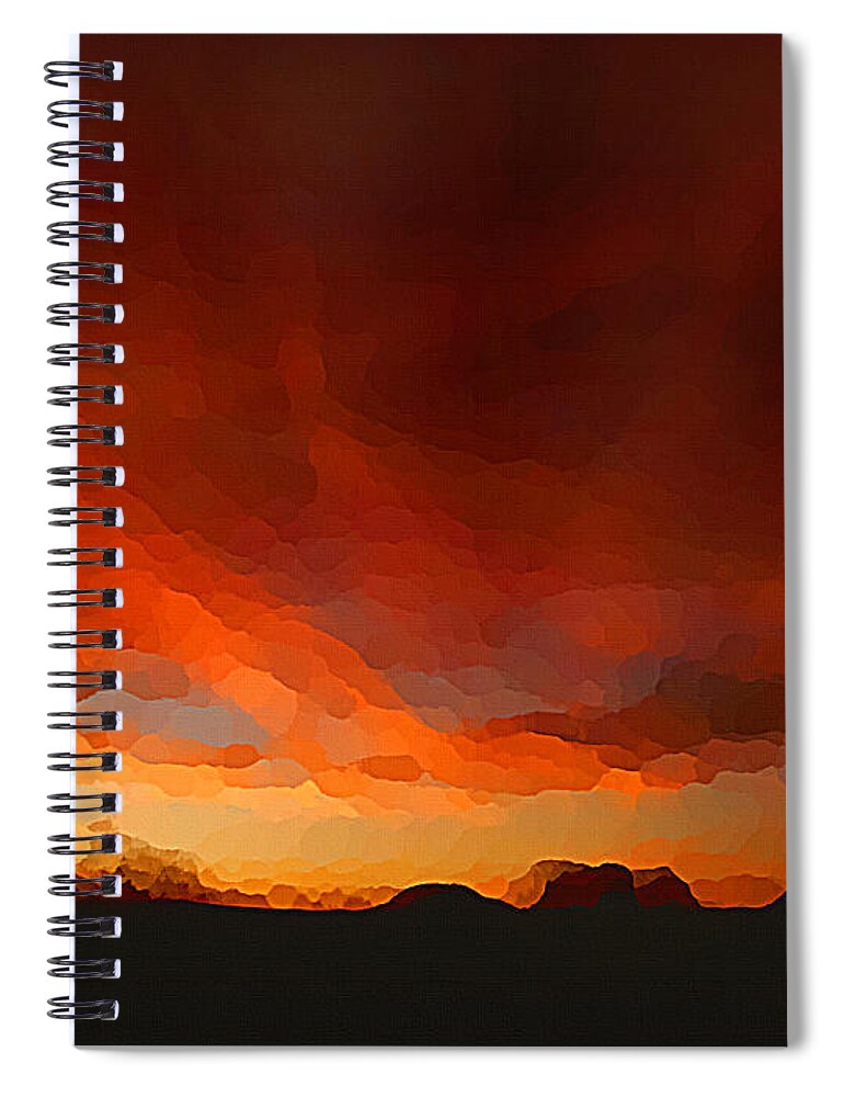 Sunrise Spiral Notebook featuring the mixed media Drama at Sunrise by Shelli Fitzpatrick
