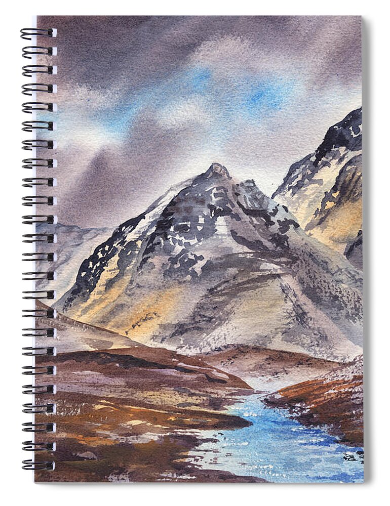 Mountains River Spiral Notebook featuring the painting Dramatic Landscape With Mountains by Irina Sztukowski
