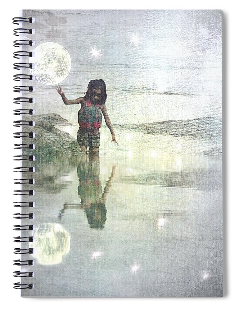 Girl Spiral Notebook featuring the digital art To Touch the Moon by Melissa D Johnston