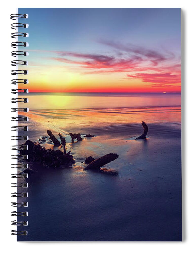 Clouds Spiral Notebook featuring the photograph Driftwood at Dawn by Debra and Dave Vanderlaan