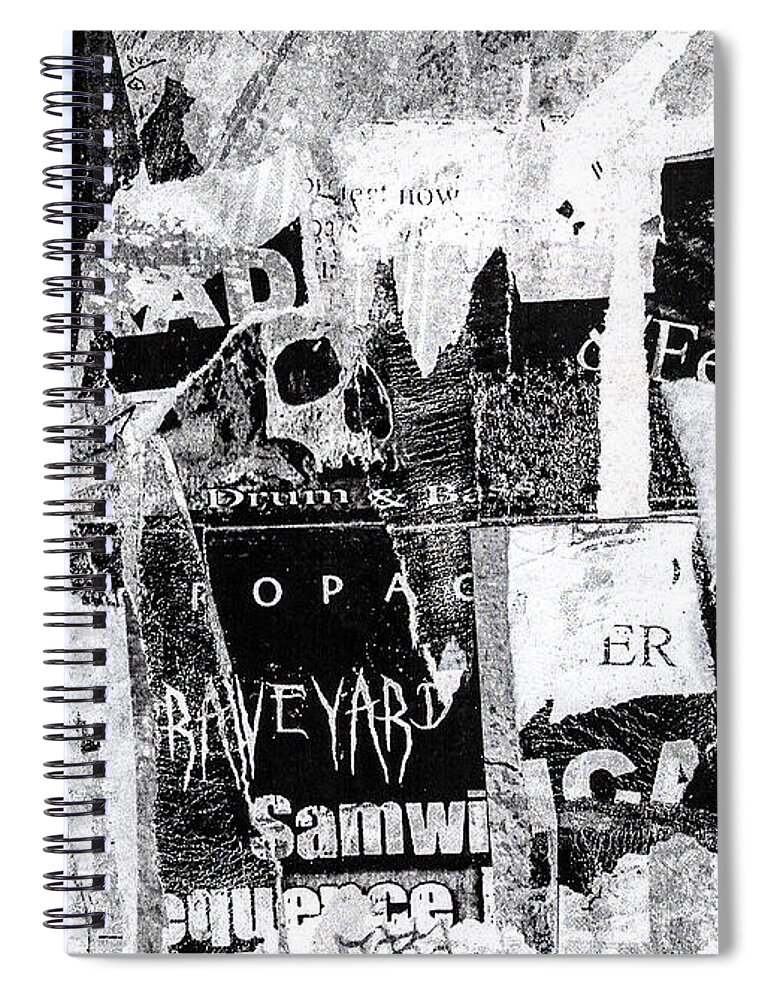 Skull Spiral Notebook featuring the mixed media Drum and Bass by Roseanne Jones