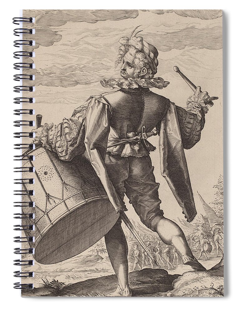 Drummer Spiral Notebook featuring the drawing Drummer by Hendrik Goltzius