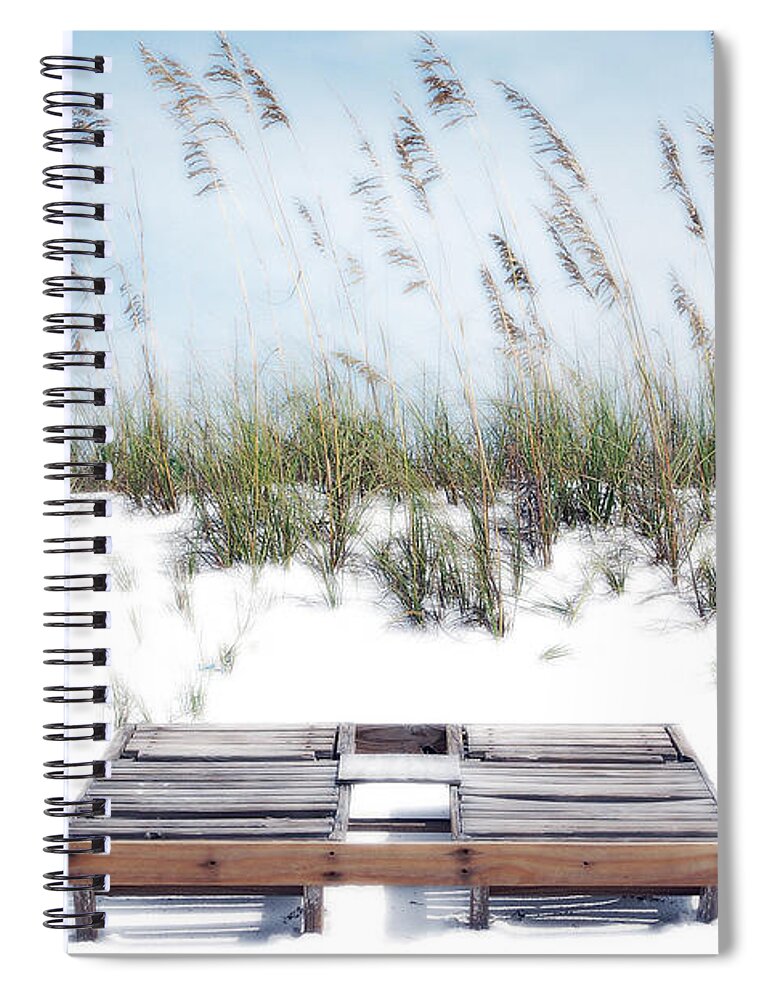 Destin Spiral Notebook featuring the photograph Dual Wooden Tanning Beds on White Sand Dune Destin Florida Diffuse Glow Digital Art by Shawn O'Brien