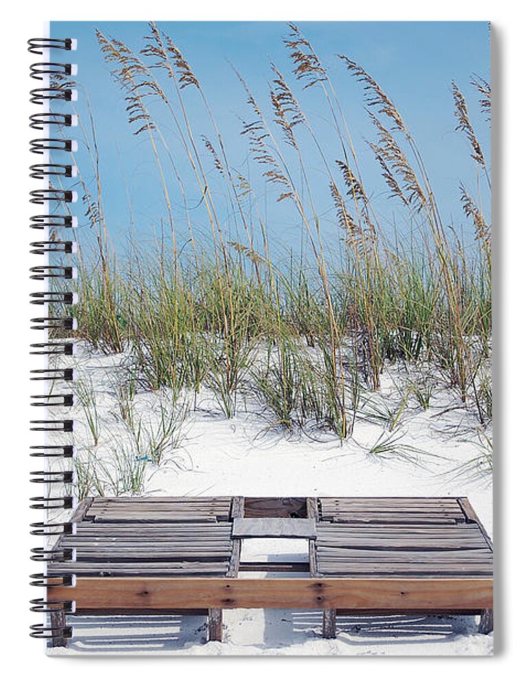 Destin Spiral Notebook featuring the photograph Dual Wooden Tanning Beds on White Sand Dune Destin Florida by Shawn O'Brien